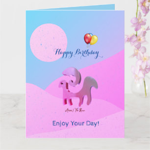 Tarjeta Cumpleaños Aries Azul Rosado Artístico Saludo