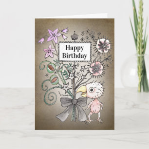 Tarjeta Cumpleaños Arte Oscuro Bebé Pájaro Goth Cute Espel