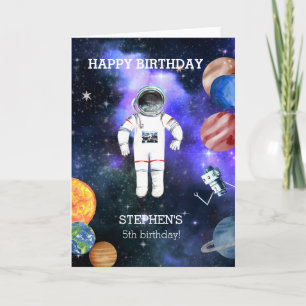 Tarjeta Cumpleaños Astronauta Espacial Galaxia Planeta