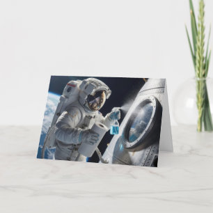 Tarjeta Cumpleaños Astronauta Limpiando Ventana de Nave Es
