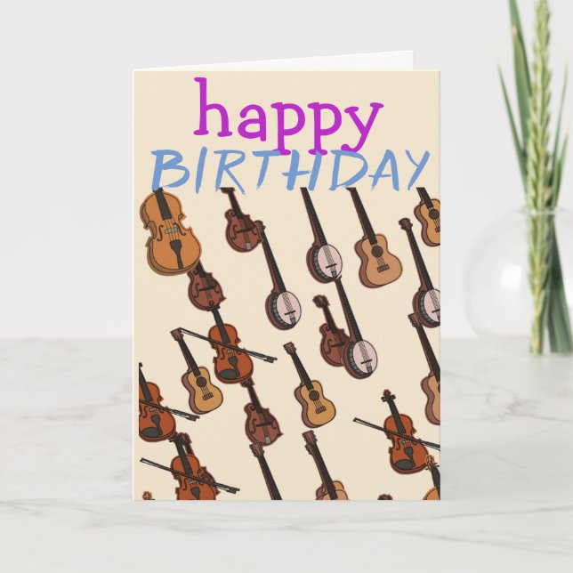 Tarjeta Cumpleaños atado músico de los instrumentos (Anverso)
