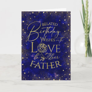 Tarjeta Cumpleaños atrasado padre texto dorado noche
