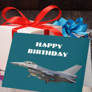 Tarjeta Cumpleaños Avión de Combate Piloto Militar Custo