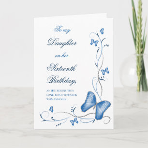 Tarjeta Cumpleaños azul de la mariposa y del dulce 16 de