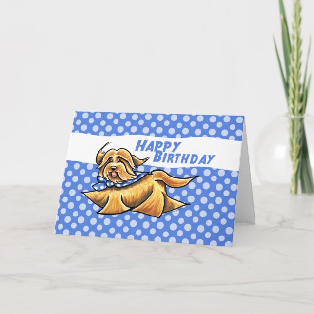 Tarjeta Cumpleaños azul de los lunares de Havanese (Anverso)