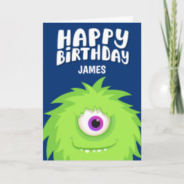 Tarjeta Cumpleaños Azul del Monstruo Peludo