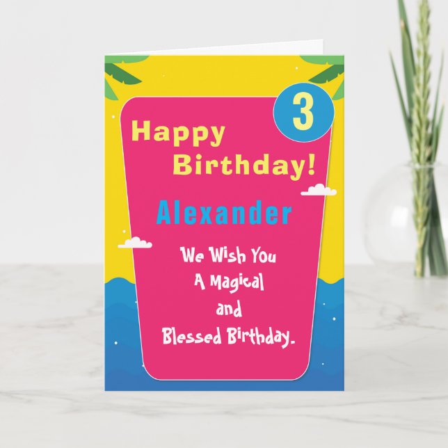 Tarjeta Cumpleaños azul rojo tropical de la fiesta en la (Anverso)