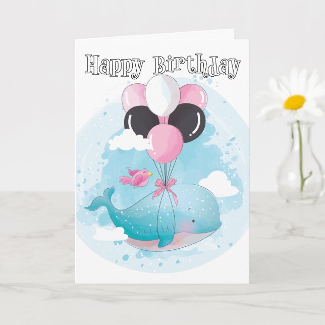 Tarjeta Cumpleaños | Ballena voladora Adorable (Planta pequeña)
