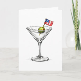 Tarjeta Cumpleaños Bandera Americana en un cóctel Martini