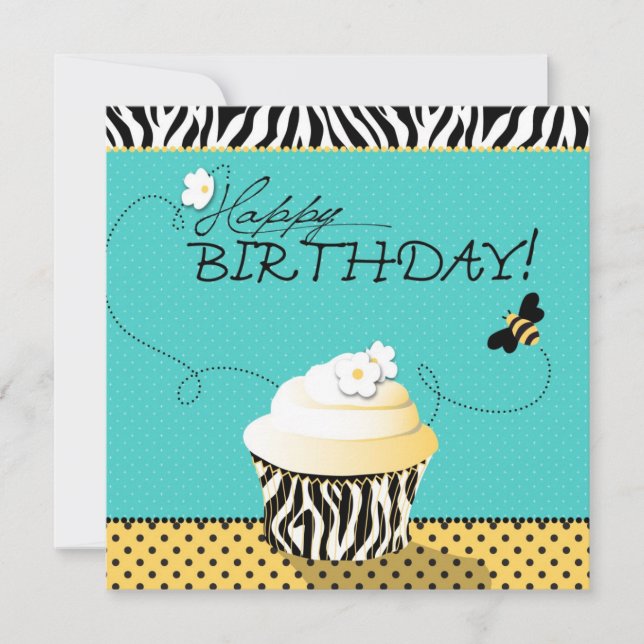 Tarjeta Cumpleaños Bee & Cupakes Cumpleaños (Anverso)