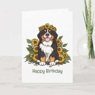 Tarjeta Cumpleaños Bernese Mountain Dog Sunflower Crown