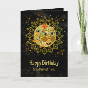 Tarjeta Cumpleaños, BFF, Amigo, SOL, LUNA, ESTRELLAS,