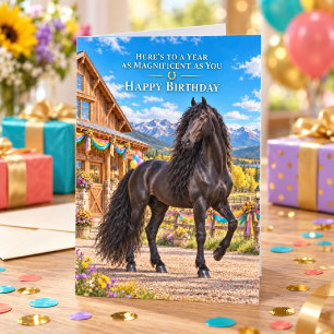 Tarjeta Cumpleaños Black Andalusian Montana Ranch