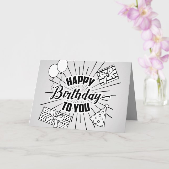 Tarjeta Cumpleaños blanco y negro (Orquídea)