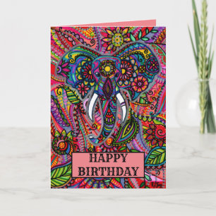 Tarjeta Cumpleaños Boho de Mandala de Elefante Personaliza