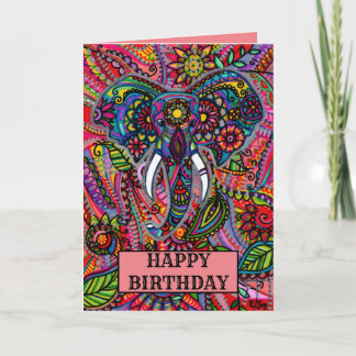 Tarjeta Cumpleaños Boho de Mandala de Elefante Personaliza