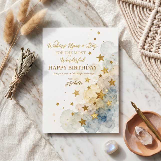 Tarjeta Cumpleaños Boho Navy Gold Acuarela Celestial Estre (Subido por el creador)