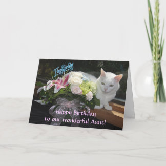Tarjeta Cumpleaños bonito adaptable del gato/de las flores