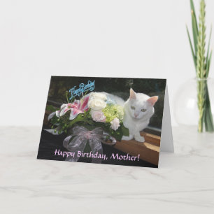 Tarjeta Cumpleaños bonito adaptable del gato/de las flores
