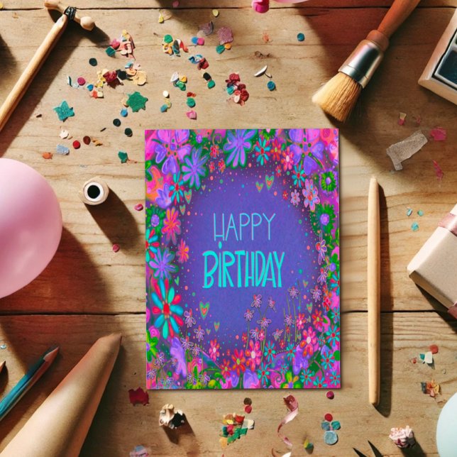 Tarjeta Cumpleaños bonito de flores moradas para ella (Subido por el creador)