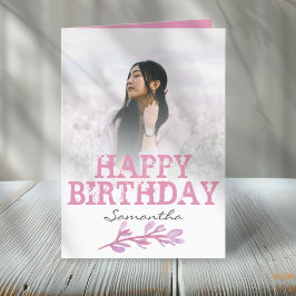 Tarjeta Cumpleaños Bonito Moderno Rosa Acuarela Foto