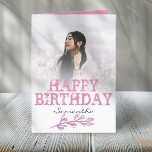 Tarjeta Cumpleaños Bonito Moderno Rosa Acuarela Foto
