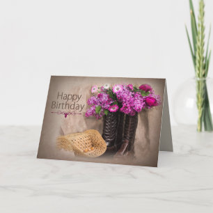 Tarjeta Cumpleaños, Boots de campo, Flores/Lilacs/Tulipane