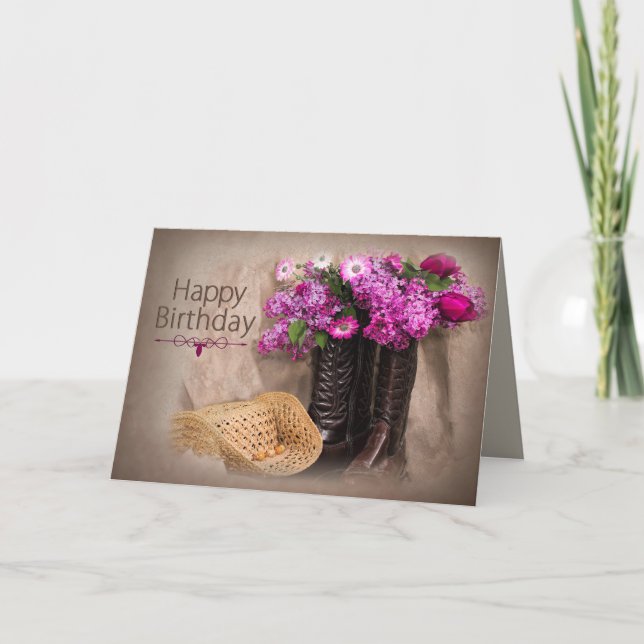 Tarjeta Cumpleaños, Boots de campo, Flores/Lilacs/Tulipane (Anverso)