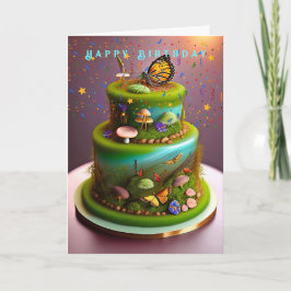 Tarjeta Cumpleaños Bosque Encantado Mariposas Hongos