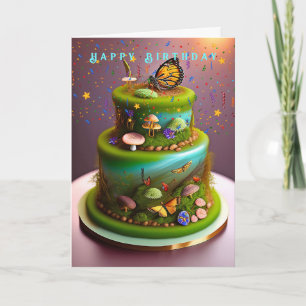Tarjeta Cumpleaños Bosque Encantado Mariposas Hongos