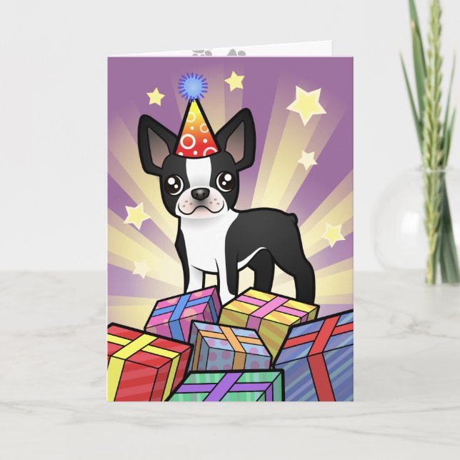Tarjeta Cumpleaños Boston Terrier (Anverso)