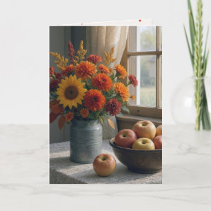 Tarjeta Cumpleaños Bouquet floral de otoño y manzanas