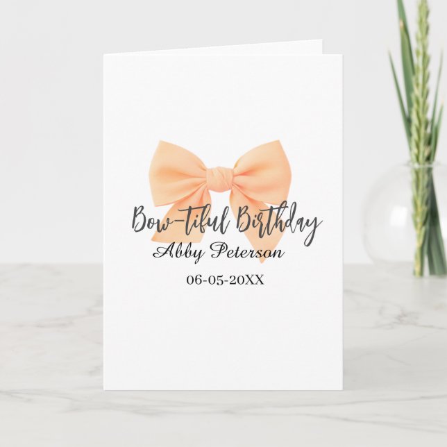 Tarjeta Cumpleaños bow-tiful naranja lazo nombre fecha sim (Anverso)