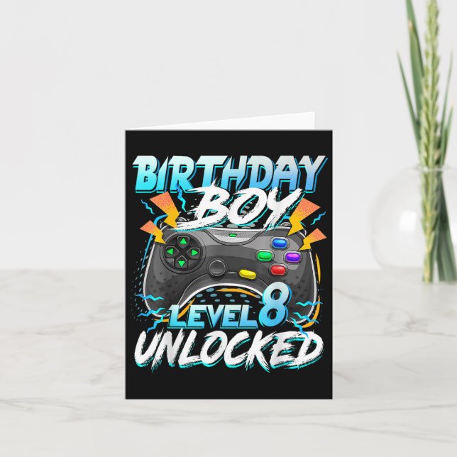 Tarjeta Cumpleaños Boy Nivel 8 Videojuego desbloqueado de  (Anverso)
