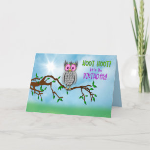 Tarjeta Cumpleaños, búho con gafas de sol, Hoot, Hoot!