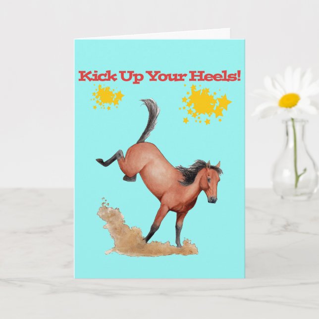 Tarjeta Cumpleaños Caballo de Fuste Patea y Alza los Talon (Planta pequeña)