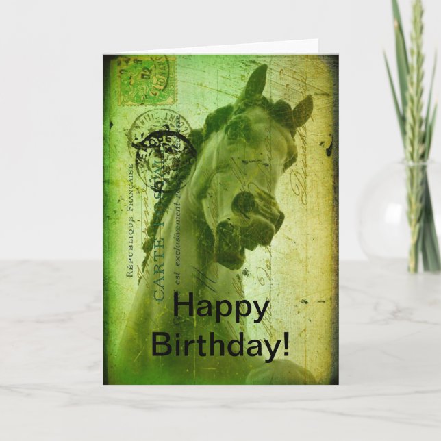 Tarjeta Cumpleaños Caballo Grunge Verde (Anverso)