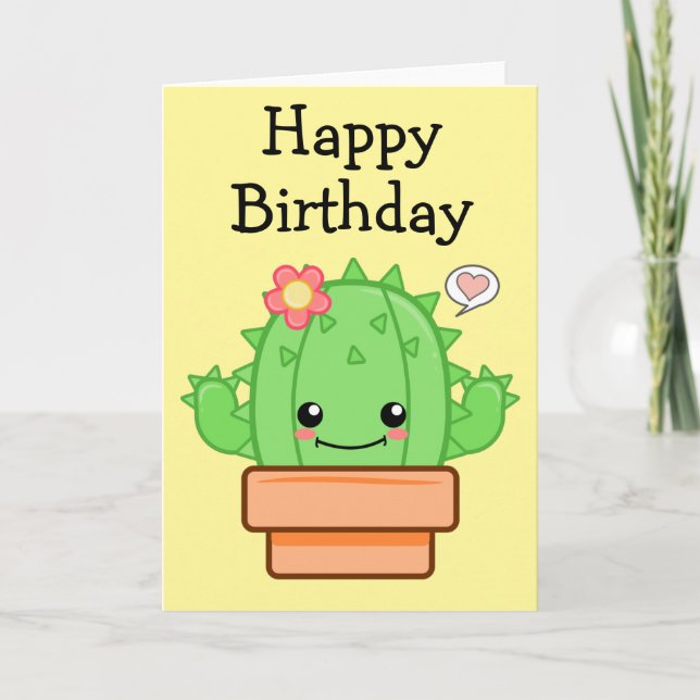 Tarjeta Cumpleaños Cactus Kawaii (Anverso)