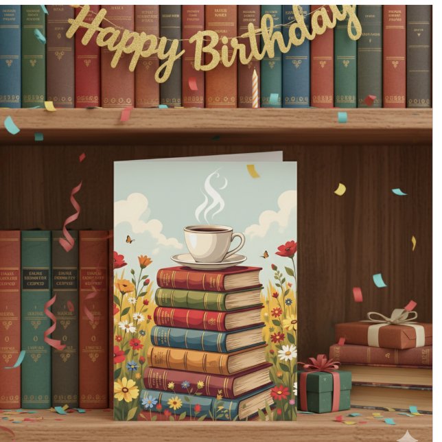 Tarjeta Cumpleaños | Café y libros (Subido por el creador)