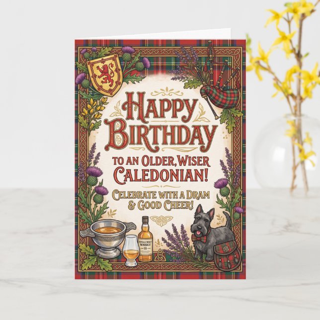 Tarjeta Cumpleaños Caledonian Escocés (flor amarilla)