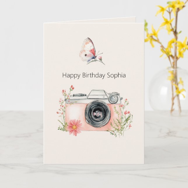 Tarjeta Cumpleaños Cámara Floral Melocotón Rubor (flor amarilla)