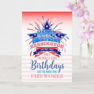 Tarjeta Cumpleaños caprichoso del 4 de julio con fuegos ar
