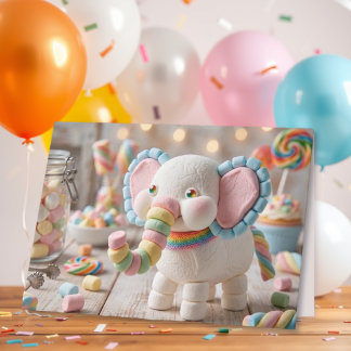 Tarjeta Cumpleaños caprichoso elefante de malvavisco