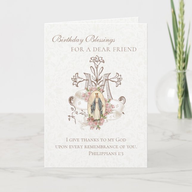 Tarjeta Cumpleaños católico de la Virgen María religiosa v (Anverso)
