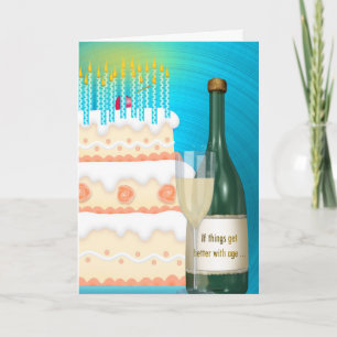 Tarjeta Cumpleaños Champán y torta