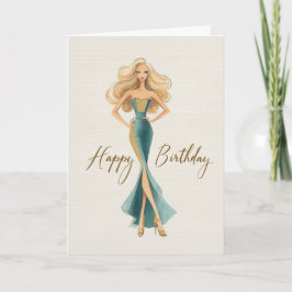 Tarjeta Cumpleaños Chic Teal Gold Elegant Fashionista