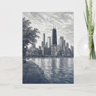 Tarjeta Cumpleaños Chicago Skyline en Arte Pointillista