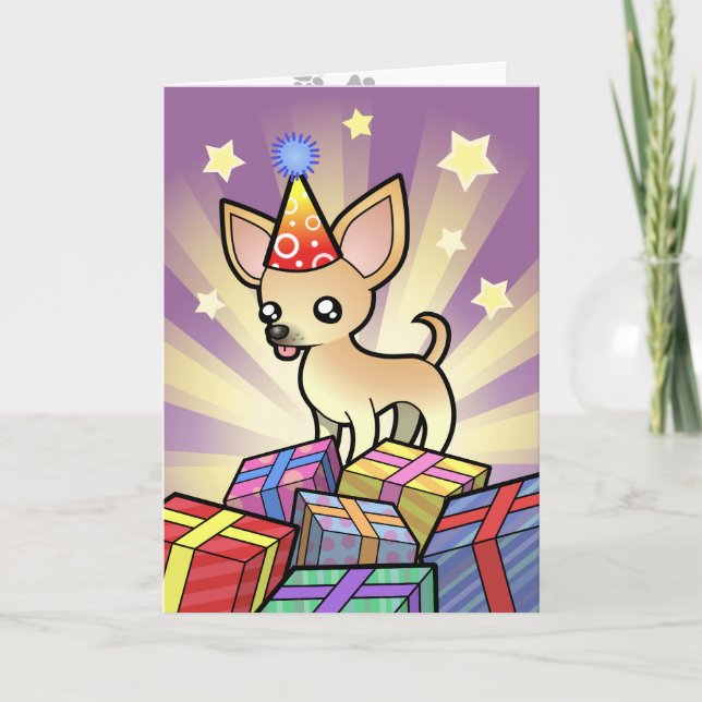 Tarjeta Cumpleaños Chihuahua (abrigo suave) (Anverso)