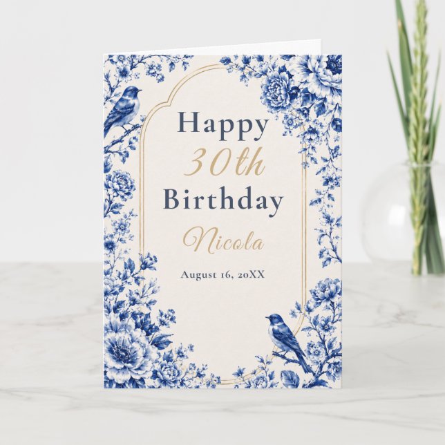 Tarjeta Cumpleaños Chinoiserie Azul (Anverso)