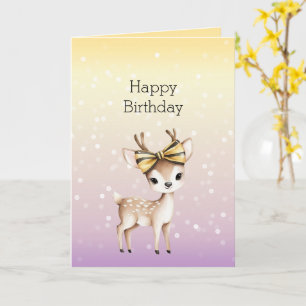 Tarjeta Cumpleaños Ciervo Puntos Bokeh Blanco Purpura Amar